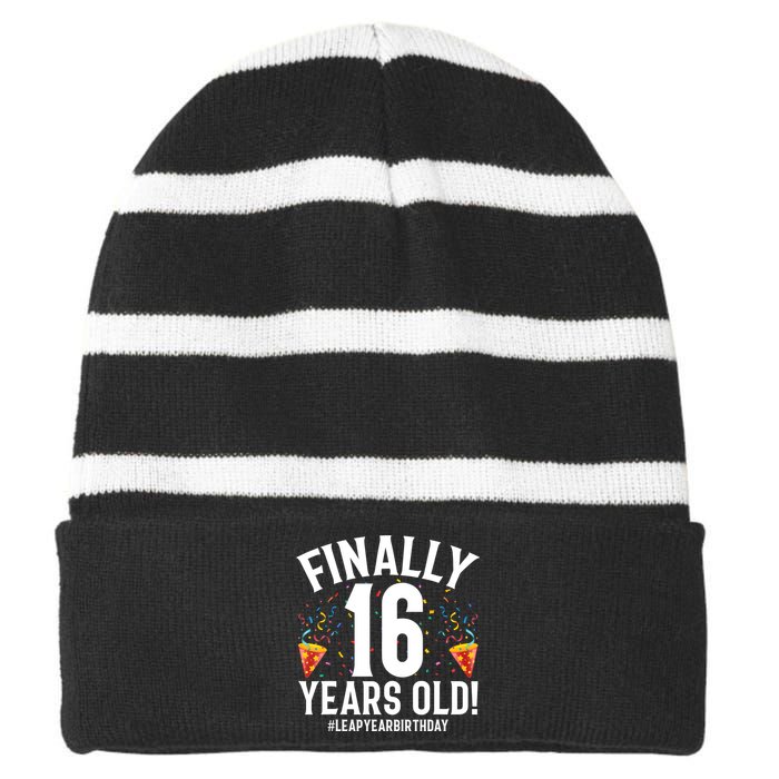 Feb 29th Leap Year 2024 16 Years Old Birthday Party Gifts Striped Beanie with Solid Band