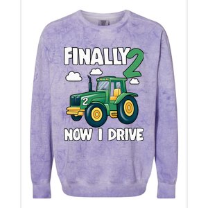 Finally 2 Now I Drive 2nd Birthday Party Boy Tractor Colorblast Crewneck Sweatshirt