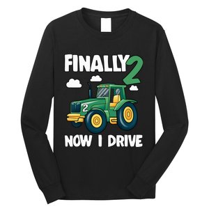 Finally 2 Now I Drive 2nd Birthday Party Boy Tractor Long Sleeve Shirt