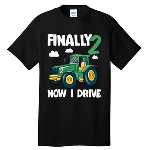 Finally 2 Now I Drive 2nd Birthday Party Boy Tractor Tall T-Shirt