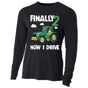 Finally 2 Now I Drive 2nd Birthday Party Boy Tractor Cooling Performance Long Sleeve Crew