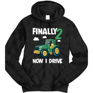 Finally 2 Now I Drive 2nd Birthday Party Boy Tractor Tie Dye Hoodie