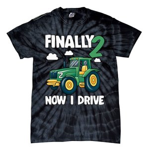 Finally 2 Now I Drive 2nd Birthday Party Boy Tractor Tie-Dye T-Shirt