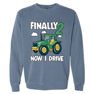 Finally 2 Now I Drive 2nd Birthday Party Boy Tractor Garment-Dyed Sweatshirt