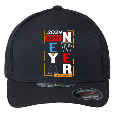 Festive 2024 New Year Celebration Graphic Flexfit Unipanel Trucker Cap