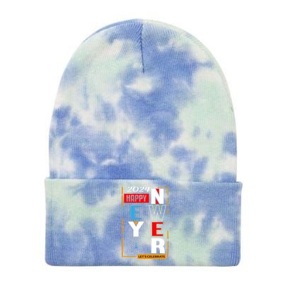 Festive 2024 New Year Celebration Graphic Tie Dye 12in Knit Beanie