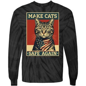 Funny 2024 Presidential Election Make Cats Safe Again Tie-Dye Long Sleeve Shirt