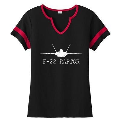 F 22 Raptor Fighter Jet Distressed Silhouette Front And Back Ladies Halftime Notch Neck Tee