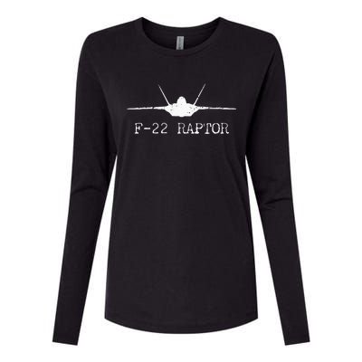 F 22 Raptor Fighter Jet Distressed Silhouette Front And Back Womens Cotton Relaxed Long Sleeve T-Shirt