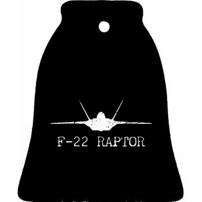 F 22 Raptor Fighter Jet Distressed Silhouette Front And Back Ceramic Bell Ornament