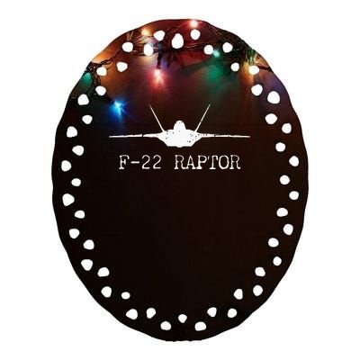 F 22 Raptor Fighter Jet Distressed Silhouette Front And Back Ceramic Oval Ornament