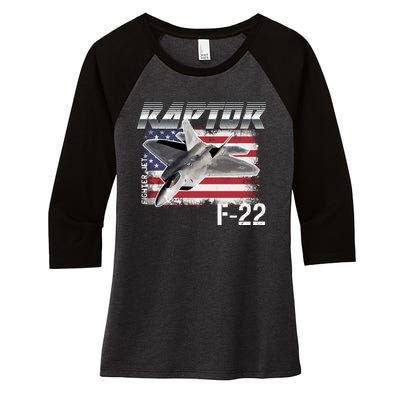 F 22 Raptor Stealth Women's Tri-Blend 3/4-Sleeve Raglan Shirt