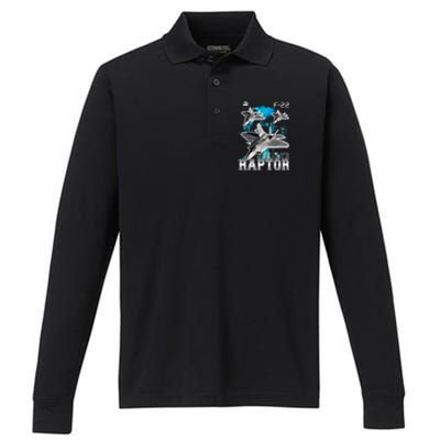 F 22 Raptor Stealth Bootleg Performance Long Sleeve Polo