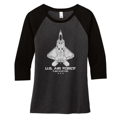 F 22 Raptor Stealth Bootleg Women's Tri-Blend 3/4-Sleeve Raglan Shirt