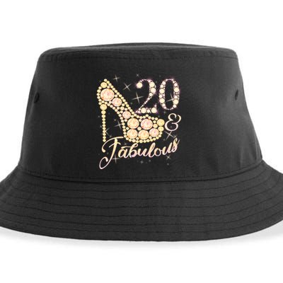 Fabulous & 20 Sparkly Heel 20th Birthday Sustainable Bucket Hat