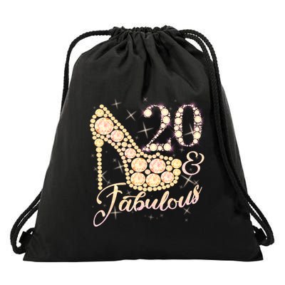 Fabulous & 20 Sparkly Heel 20th Birthday Drawstring Bag