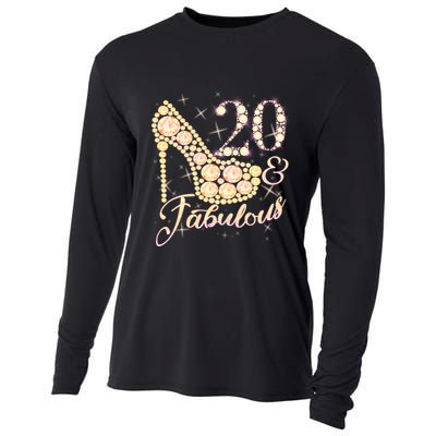 Fabulous & 20 Sparkly Heel 20th Birthday Cooling Performance Long Sleeve Crew