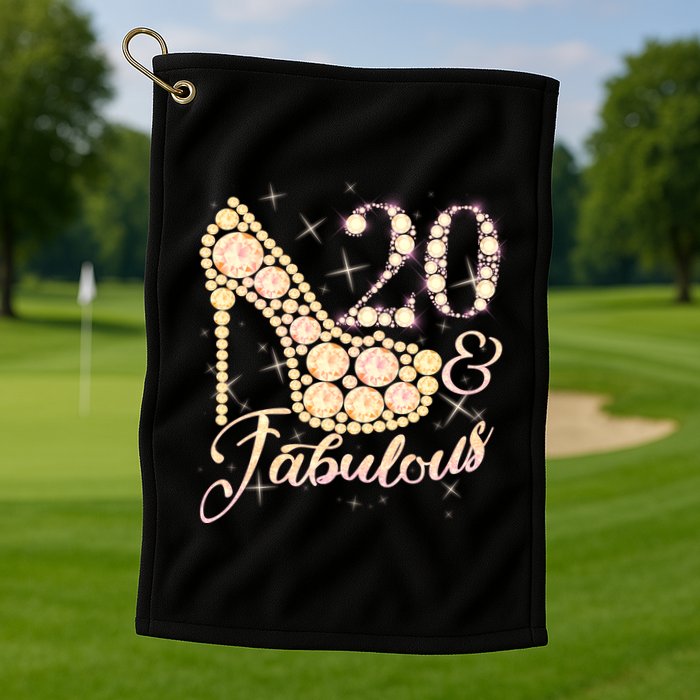 Fabulous & 20 Sparkly Heel 20th Birthday Golf Towel