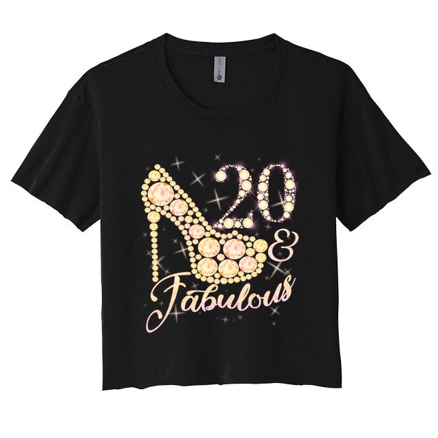 Fabulous & 20 Sparkly Heel 20th Birthday Women's Crop Top Tee
