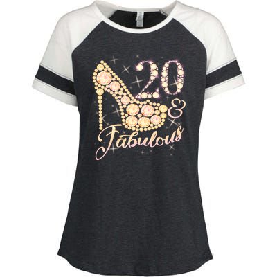 Fabulous & 20 Sparkly Heel 20th Birthday Enza Ladies Jersey Colorblock Tee