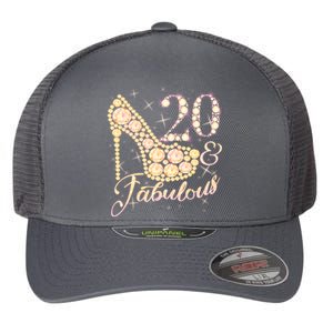 Fabulous & 20 Sparkly Heel 20th Birthday Flexfit Unipanel Trucker Cap