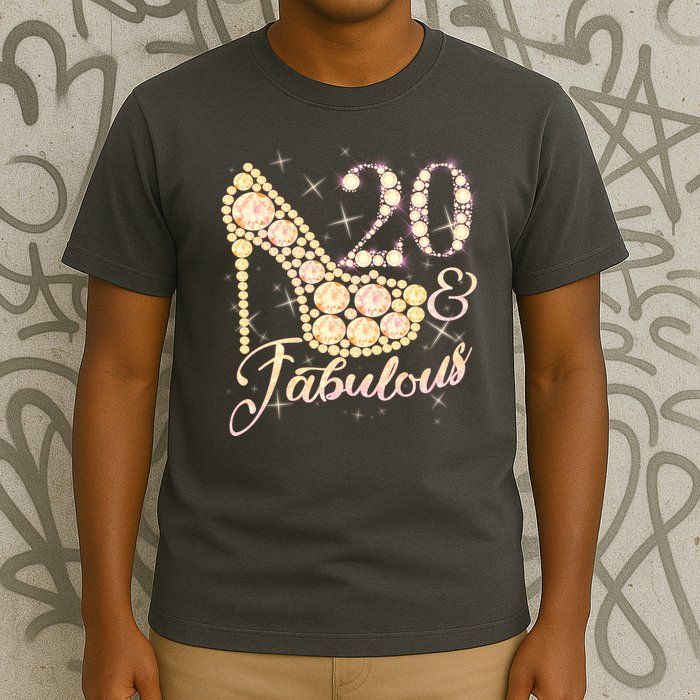 Fabulous & 20 Sparkly Heel 20th Birthday T-Shirt
