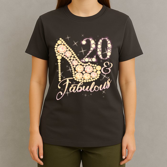 Fabulous & 20 Sparkly Heel 20th Birthday T-Shirt