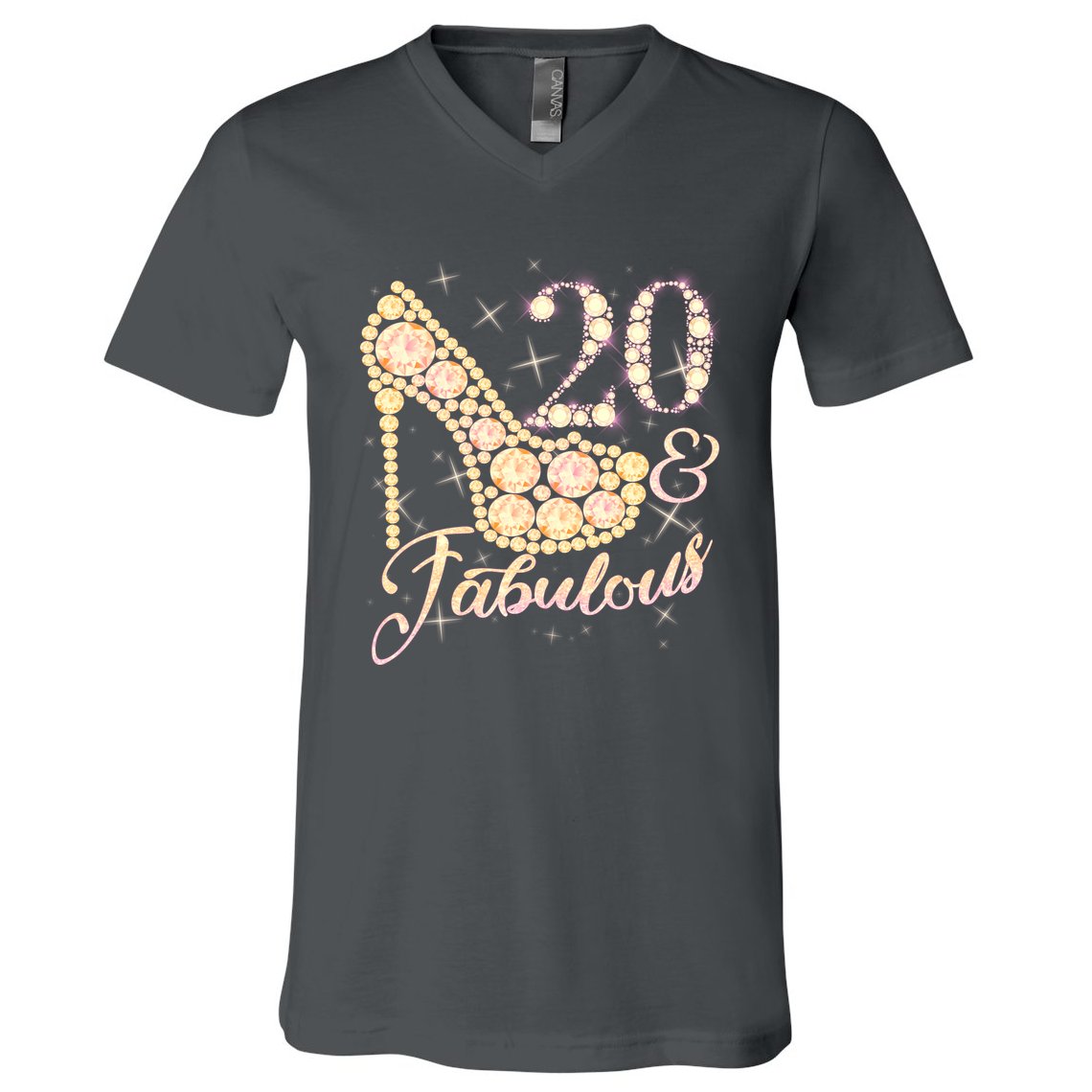 Fabulous & 20 Sparkly Heel 20th Birthday V-Neck T-Shirt