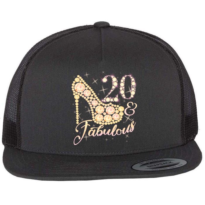 Fabulous & 20 Sparkly Heel 20th Birthday Flat Bill Trucker Hat