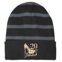 Fabulous & 20 Sparkly Heel 20th Birthday Striped Beanie with Solid Band