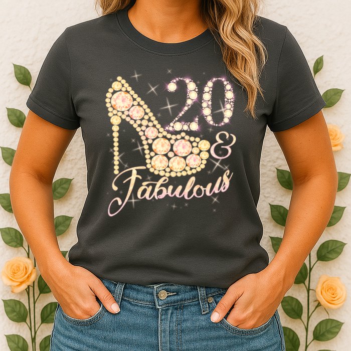 Fabulous & 20 Sparkly Heel 20th Birthday Womens T-Shirt