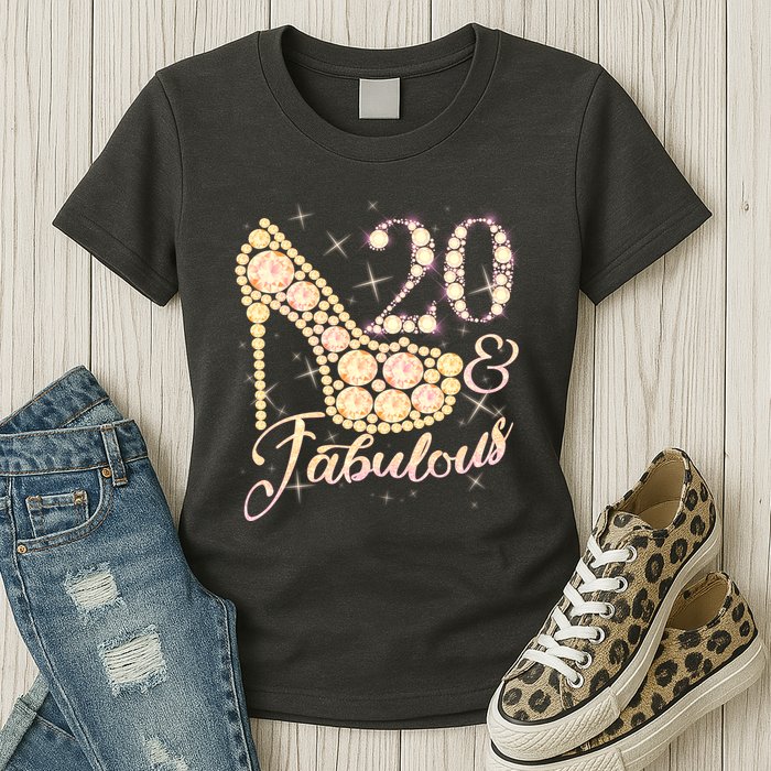 Fabulous & 20 Sparkly Heel 20th Birthday Womens T-Shirt