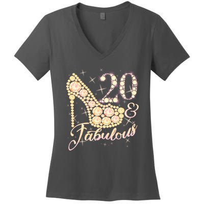 Fabulous & 20 Sparkly Heel 20th Birthday Women's V-Neck T-Shirt