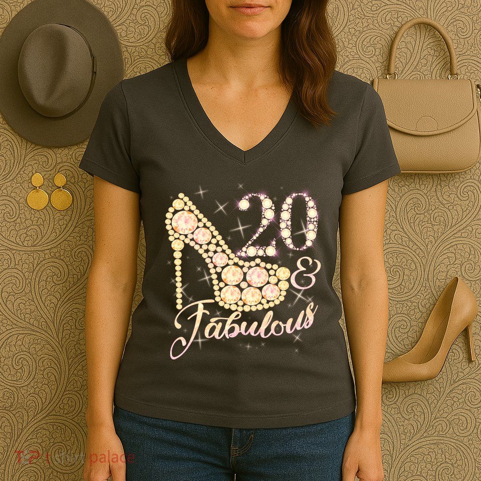 Fabulous & 20 Sparkly Heel 20th Birthday Women's V-Neck T-Shirt