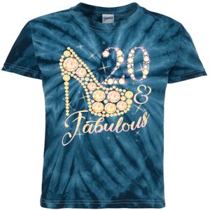 Fabulous & 20 Sparkly Heel 20th Birthday Kids Tie-Dye T-Shirt