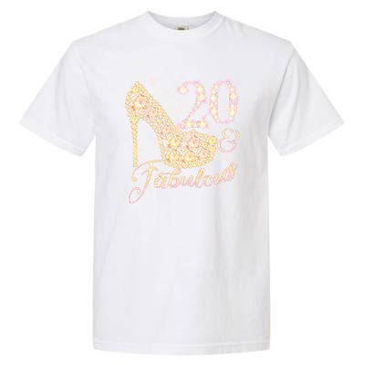 Fabulous & 20 Sparkly Heel 20th Birthday Garment-Dyed Heavyweight T-Shirt