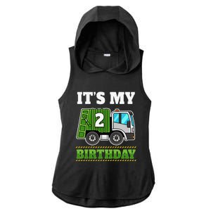 Funny 2 Years Old Garbage Truck 2nd Birthday Party Ladies PosiCharge Tri-Blend Wicking Draft Hoodie Tank