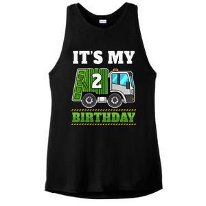 Funny 2 Years Old Garbage Truck 2nd Birthday Party Ladies PosiCharge Tri-Blend Wicking Tank