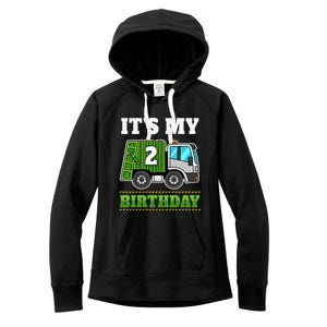 Funny 2 Years Old Garbage Truck 2nd Birthday Party Women's Fleece Hoodie