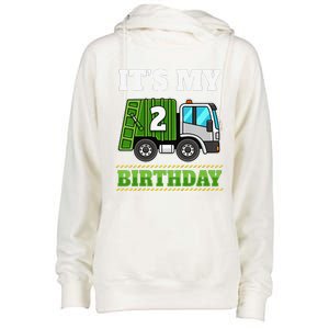 Funny 2 Years Old Garbage Truck 2nd Birthday Party Womens Funnel Neck Pullover Hood