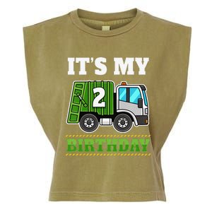 Funny 2 Years Old Garbage Truck 2nd Birthday Party Garment-Dyed Women's Muscle Tee