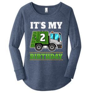 Funny 2 Years Old Garbage Truck 2nd Birthday Party Women's Perfect Tri Tunic Long Sleeve Shirt