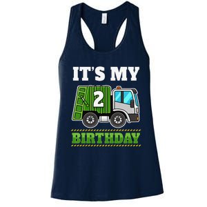 Funny 2 Years Old Garbage Truck 2nd Birthday Party Women's Racerback Tank