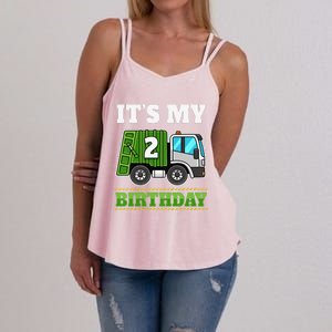 Funny 2 Years Old Garbage Truck 2nd Birthday Party Women's Strappy Tank