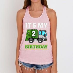 Funny 2 Years Old Garbage Truck 2nd Birthday Party Women's Knotted Racerback Tank