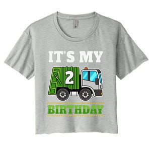 Funny 2 Years Old Garbage Truck 2nd Birthday Party Women's Crop Top Tee