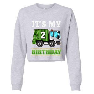 Funny 2 Years Old Garbage Truck 2nd Birthday Party Cropped Pullover Crew