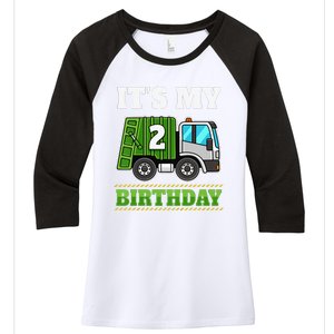 Funny 2 Years Old Garbage Truck 2nd Birthday Party Women's Tri-Blend 3/4-Sleeve Raglan Shirt