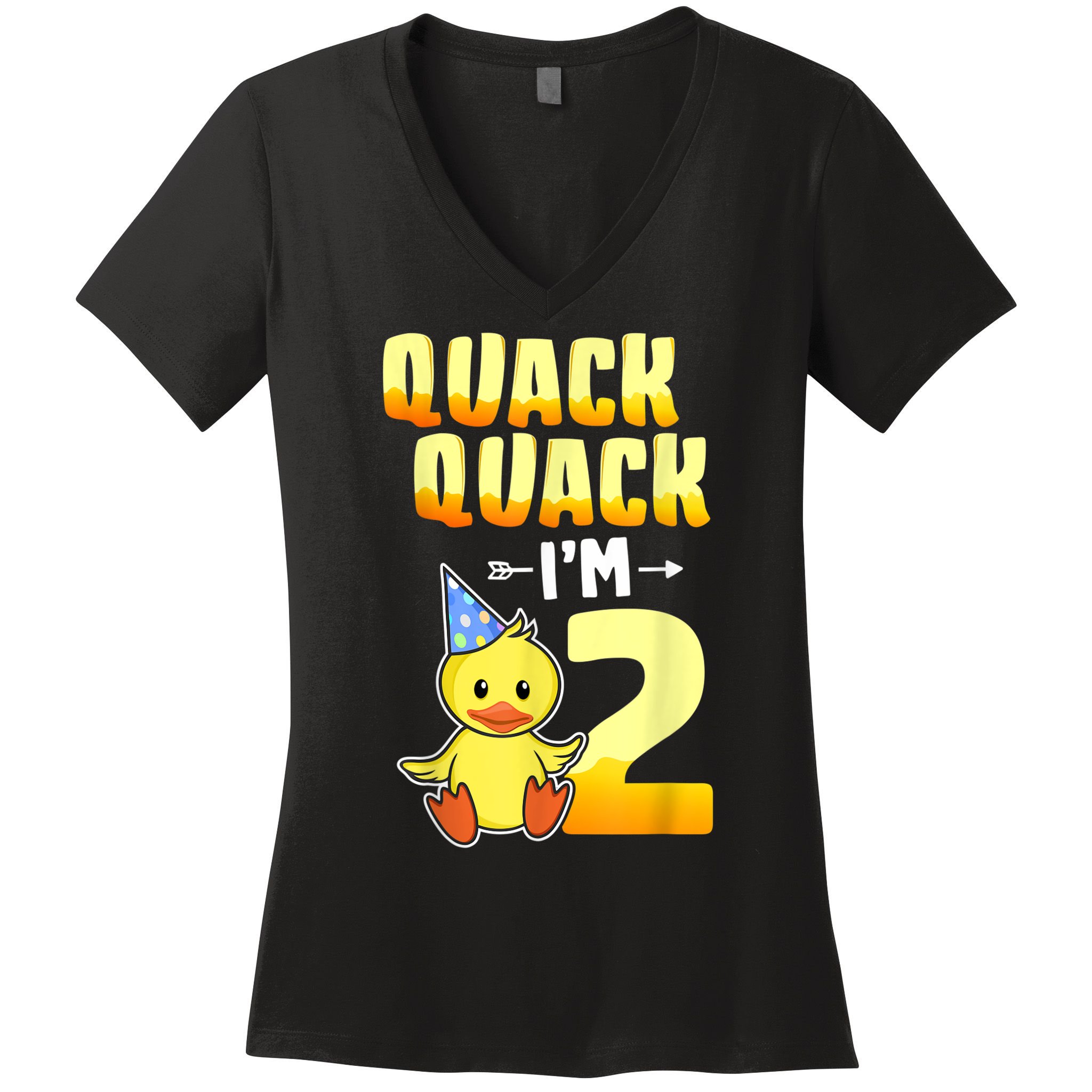 Funny 2 Year Old Girl Boy Duck 2nd Second Birthday Party Gift 1 Women's V-Neck T-Shirt