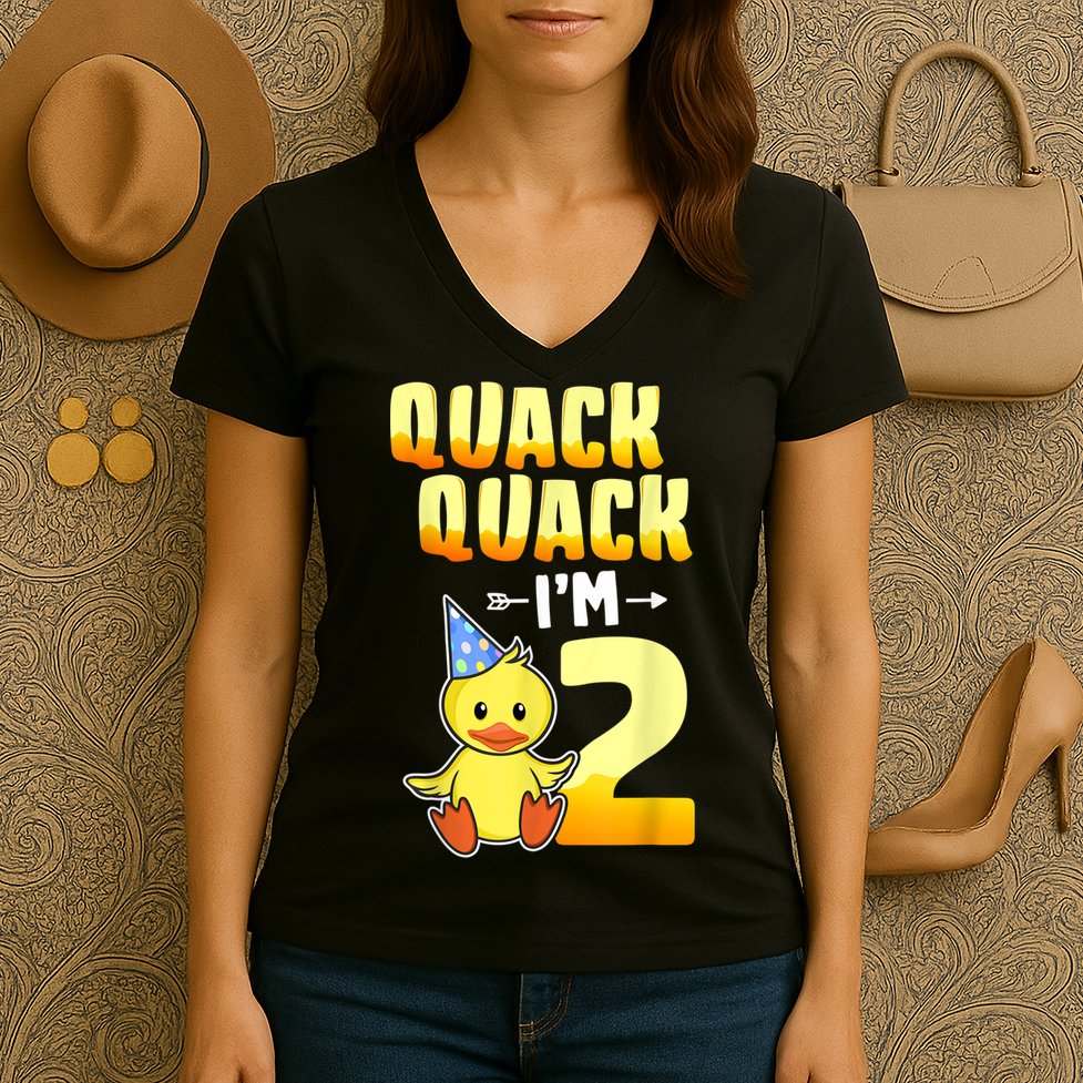 Funny 2 Year Old Girl Boy Duck 2nd Second Birthday Party Gift 1 Women's V-Neck T-Shirt